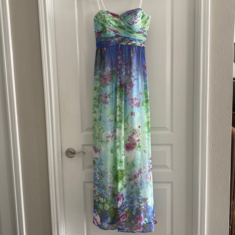 Aidan Mattox Strapless Silk Formal Evening Gown
